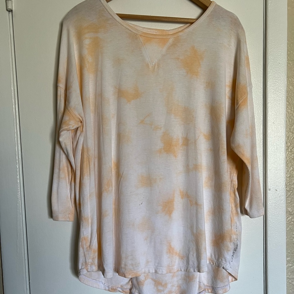 Calvin Klein Orange Tie Dye 3/4 Sleeve Shirt size L